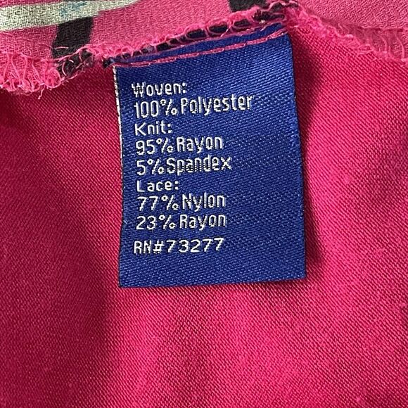 APT 9 Medium Top Floral Striped Round Keyhole Neck Short Sleeve Fuchsia Pink - Picture 7 of 8